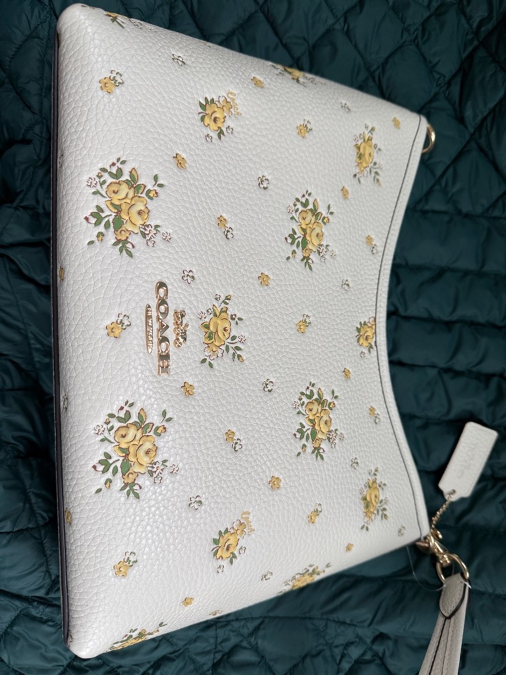 Coach White Floral Pebbled Leather Wristlet with Yellow Flowers - Picture 3 of 11